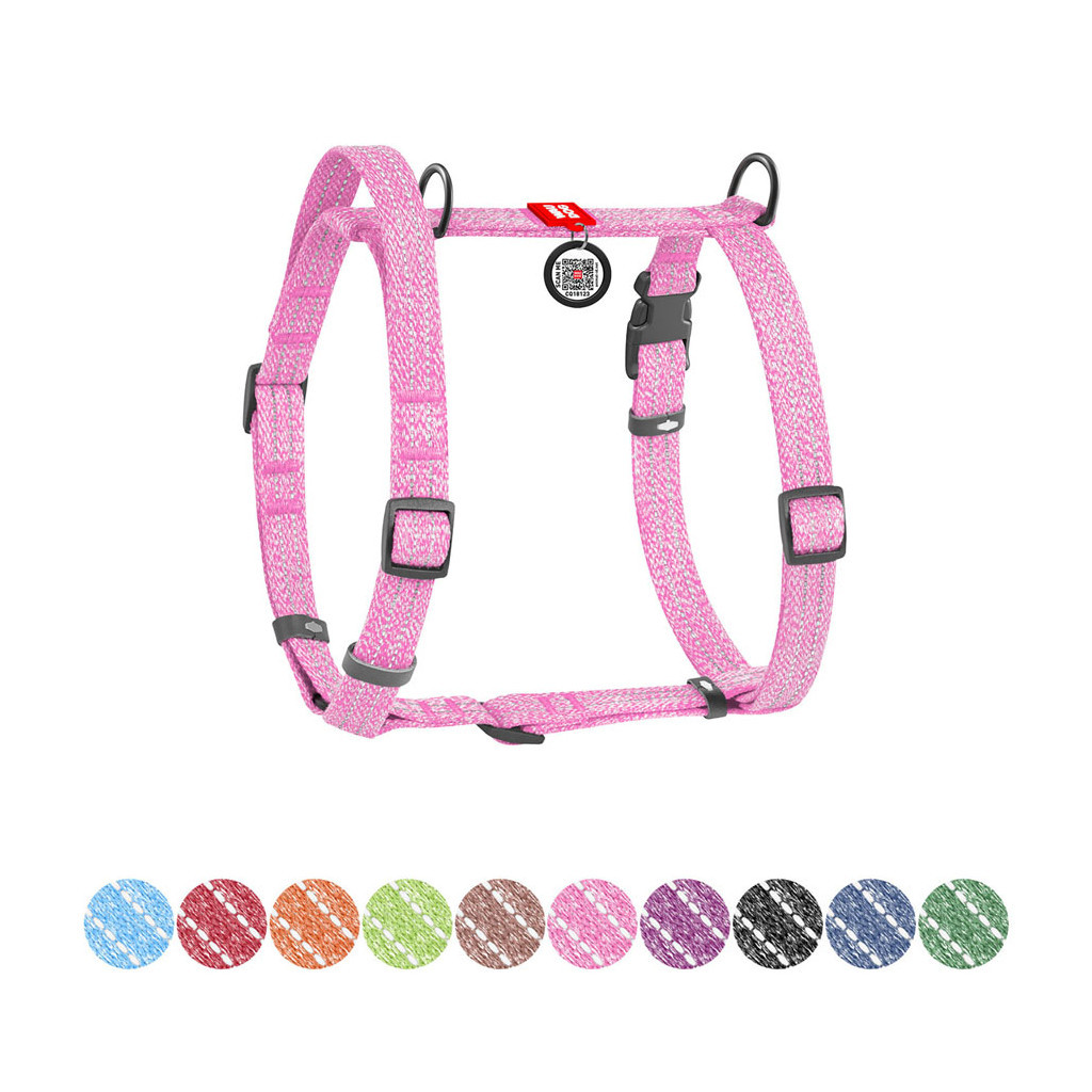 Шлея для собак WAUDOG Н-подібна Re-cotton з QR паспортом, світловідбивна L рожева (25937) - зображення 1