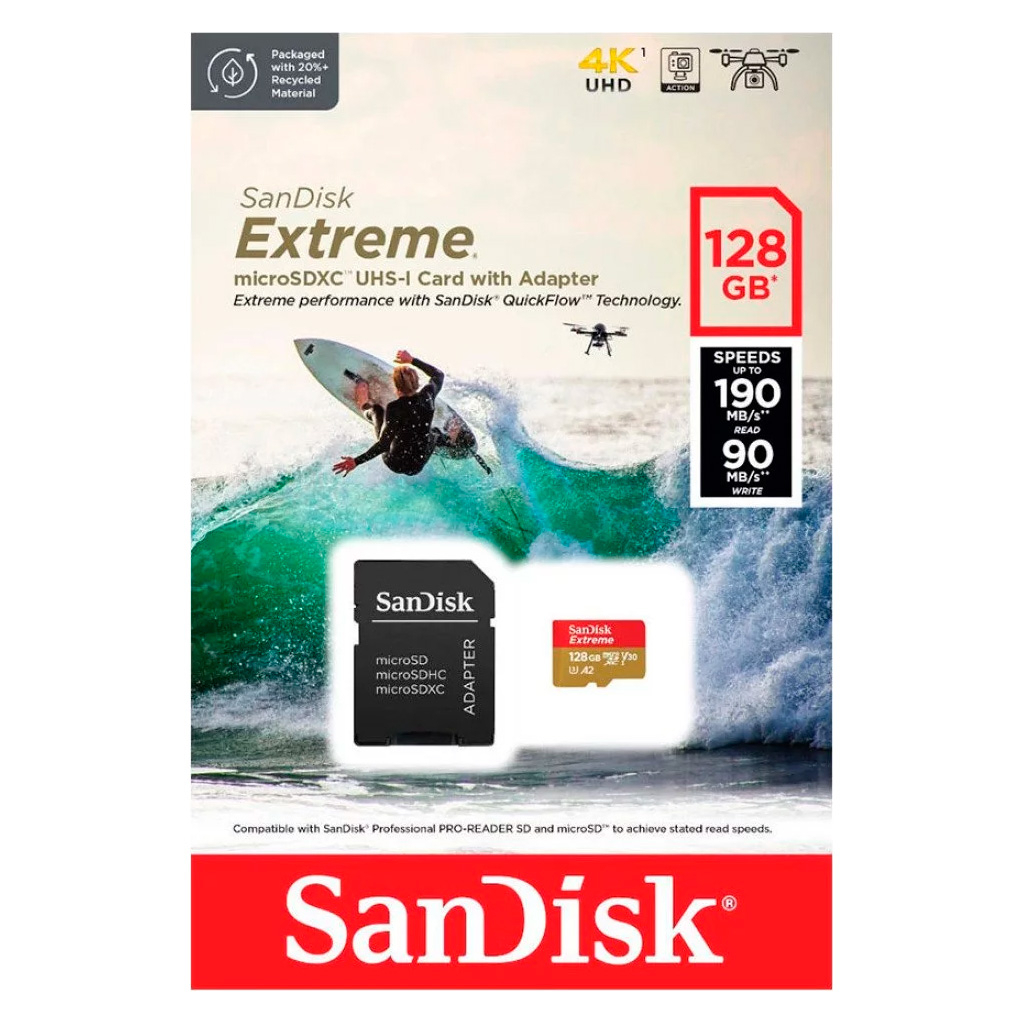 Карта пам'яті SanDisk 128GB microSD class 10 UHS-I Extreme For Action Cams and Dro (SDSQXAA-128G-GN6AA) - изображение 5