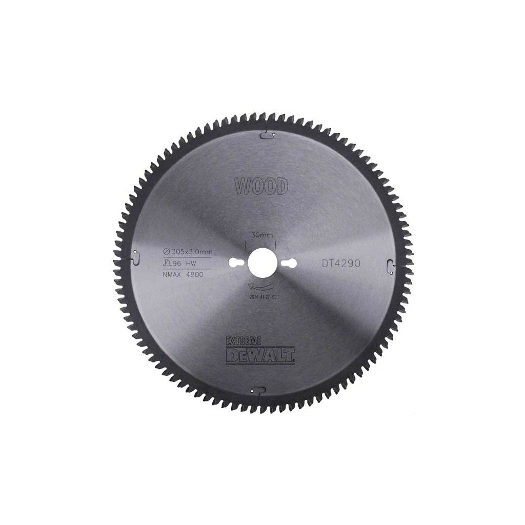 Диск пильний DeWALT EXTREME WORKSHOP, 305 х 30 мм, 96 z, TCG, - 5 градусів, надчистий різ (DT4290) - зображення 1