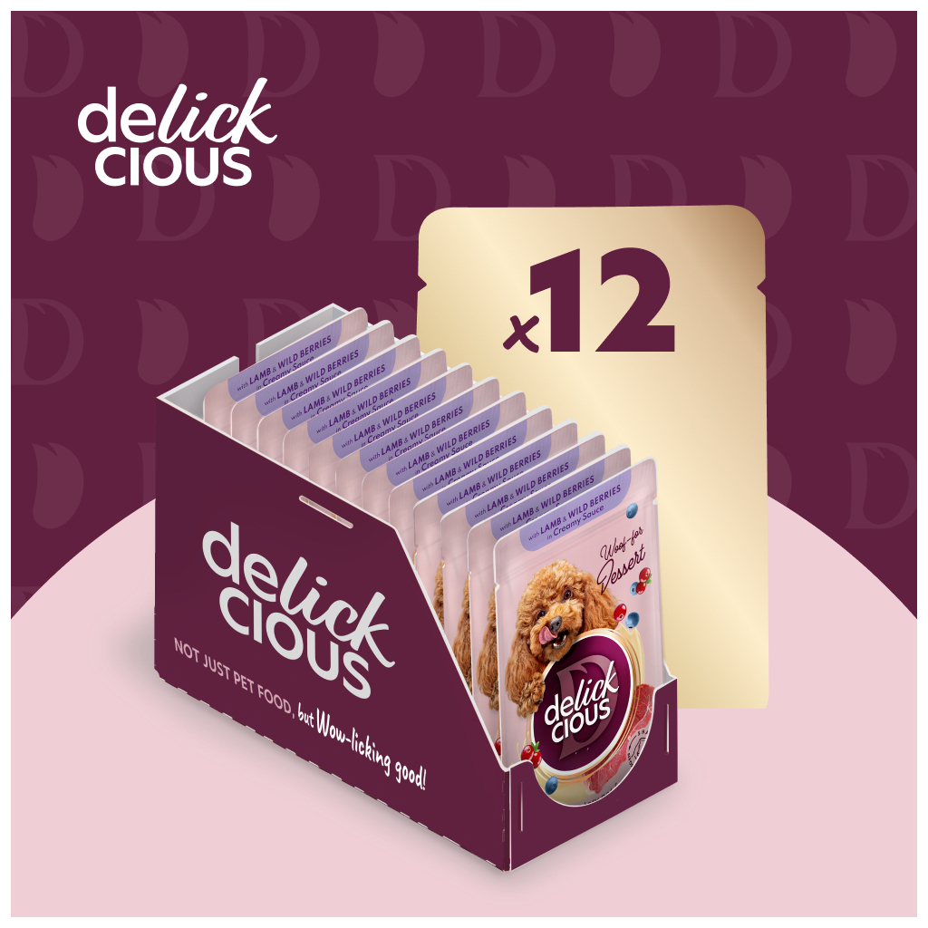 Вологий корм для собак Delickcious Пластівці з ягнятиною та лісовими ягодами у вершковому соусі 80 г (4820269141858) - зображення 5