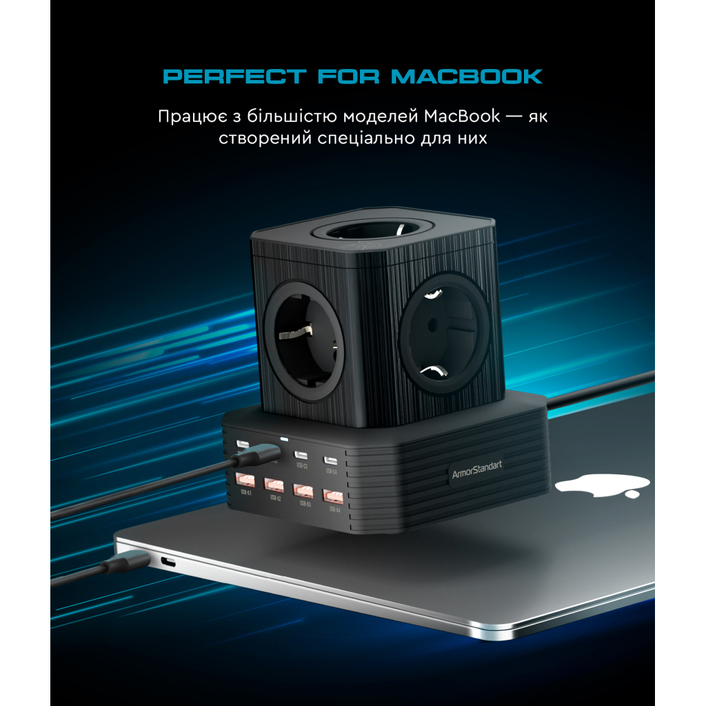 Зарядний пристрій Armorstandart ARP-544 Resolute Power USB-C 100W GaN 2m Black (ARM73177) - изображение 6