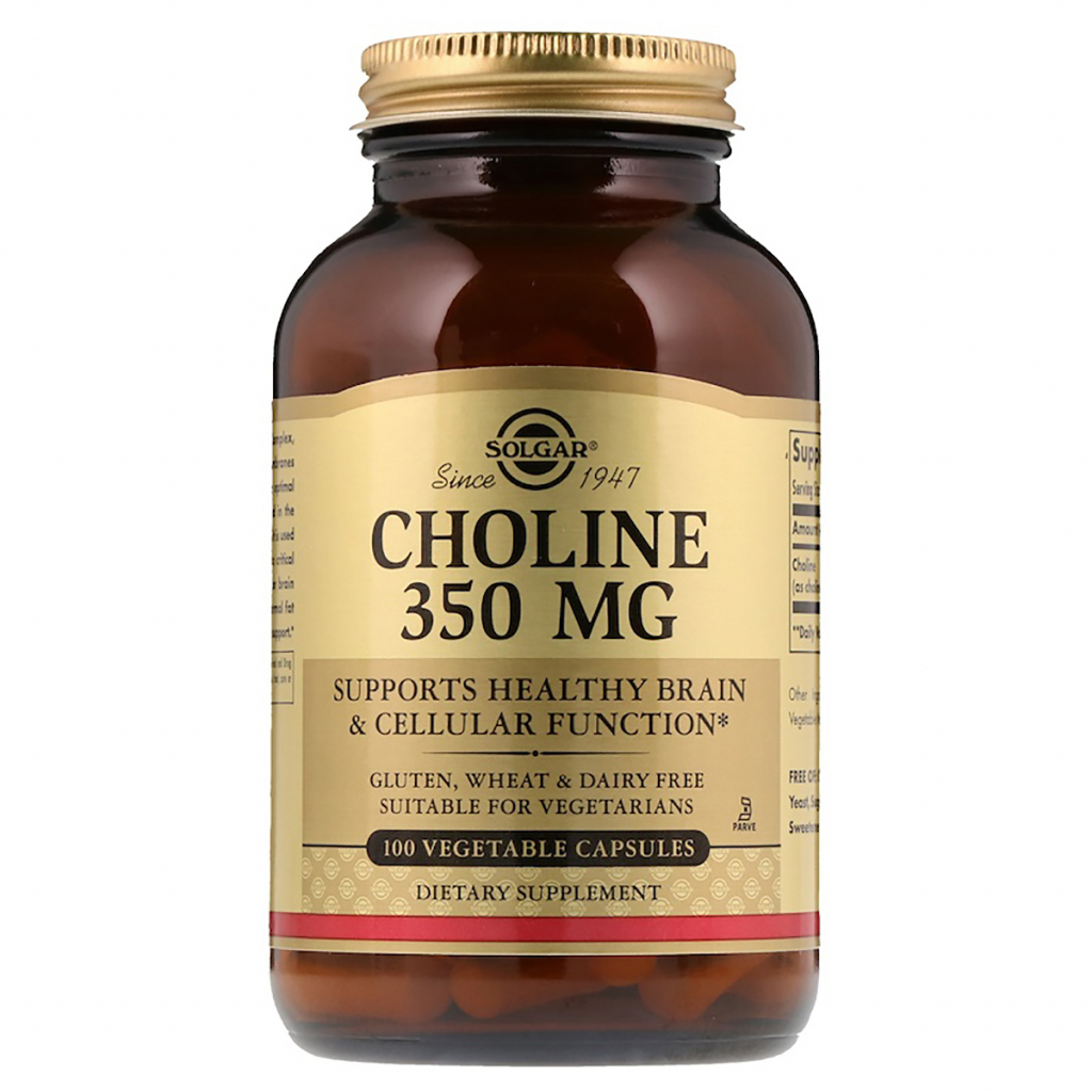 Вітамін Solgar Холін 350 мг, Choline 350 mg, 100 рослинних капсул (SOL-00830) - зображення 1