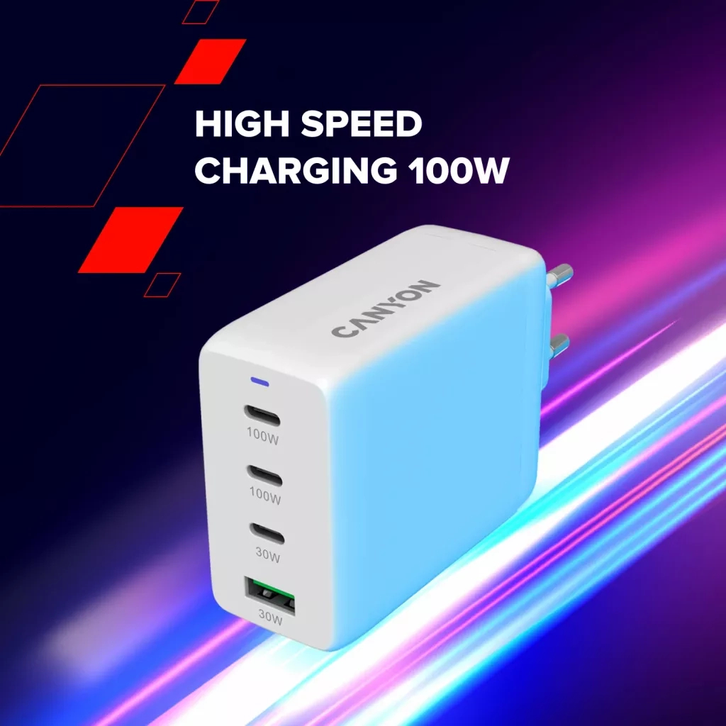 Зарядний пристрій Canyon CU100ACC GaN 100W 3xPD 1xQC EU White (CNS-CUW100ACC) - изображение 10