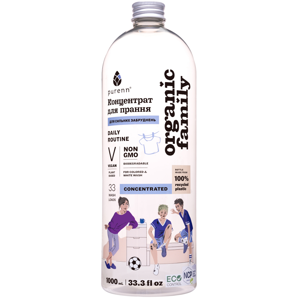 Гель для прання Purenn Organic Family Daily Routine для кольорових та білих речей з Малиною 1 л (4751024880432) - зображення 1