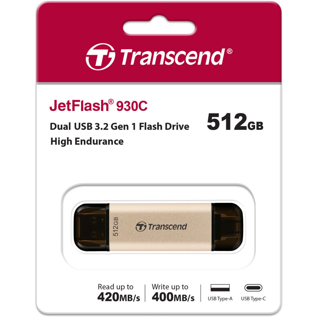 USB флеш накопичувач Transcend 512GB JetFlash 930C Gold-Black USB 3.2/Type-C (TS512GJF930C) - изображение 8