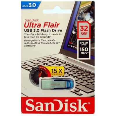 USB флеш накопичувач SanDisk 32GB Ultra Flair Blue USB 3.0 (SDCZ73-032G-G46B) - зображення 6