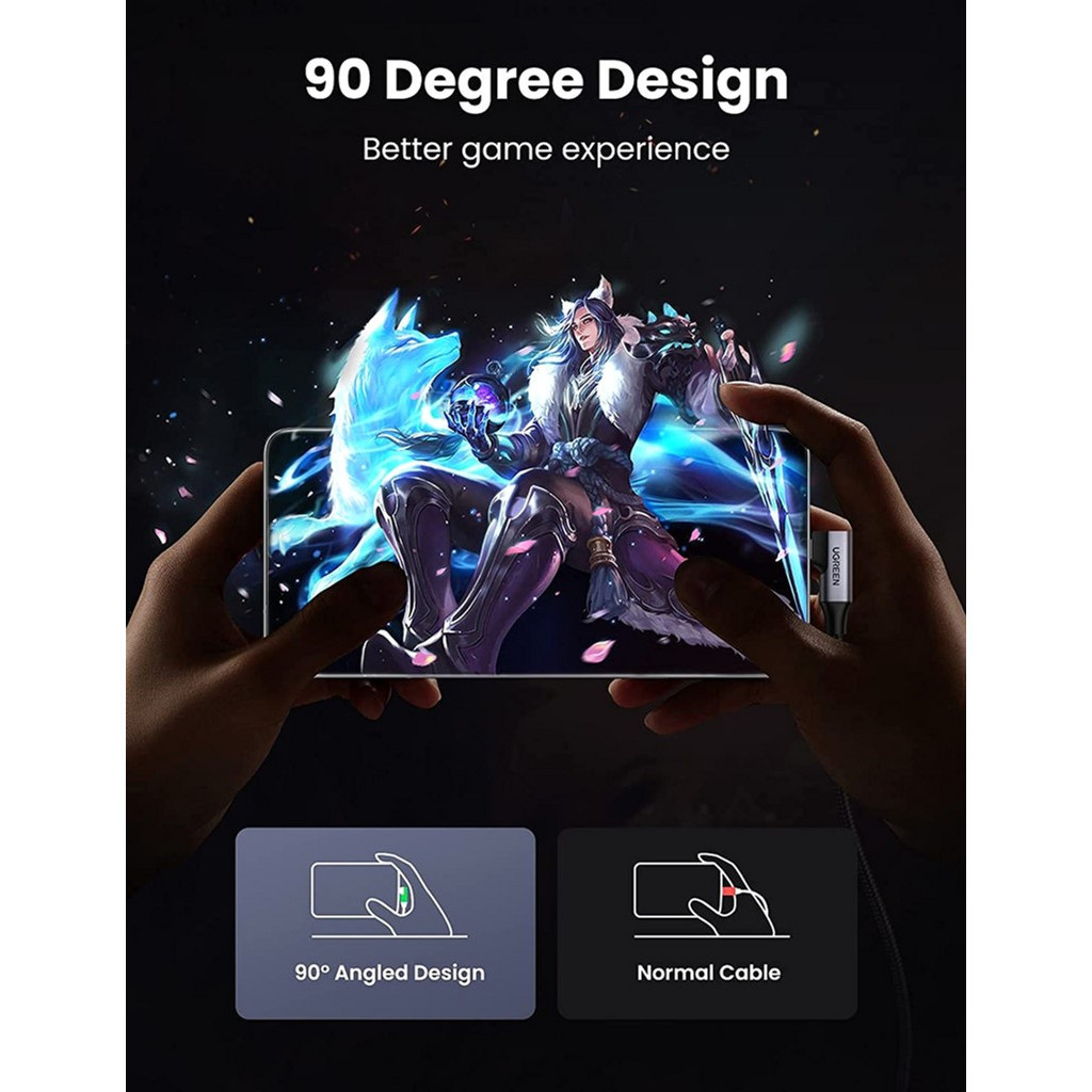 Дата кабель USB 3.0 AM to USB-C 1.0m 60W US385 90° Black Ugreen (20299) - зображення 4