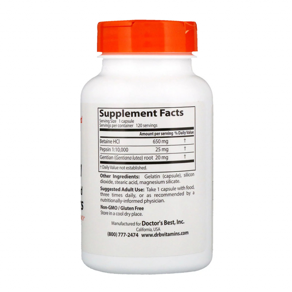 Вітамінно-мінеральний комплекс Doctor's Best Бетаїн HCL та Пепсин, Betaine HCL & Pepsin, 360 капсул (DRB-00315) - зображення 2
