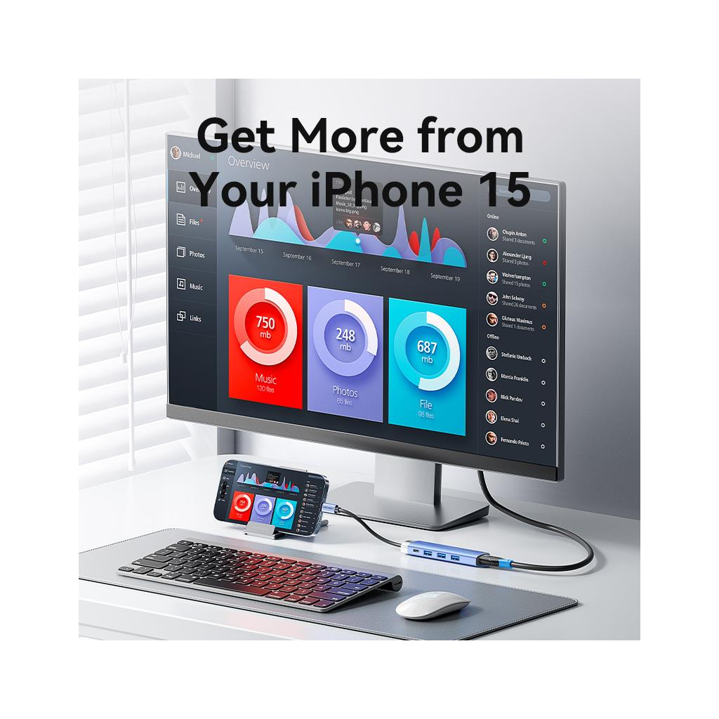 Концентратор Vention USB 3.1 Type-C to HDMI/USB 3.0x3/PD 100W Blue Aluminum Alloy Hub 5-in-1 (TGESB) - изображение 9