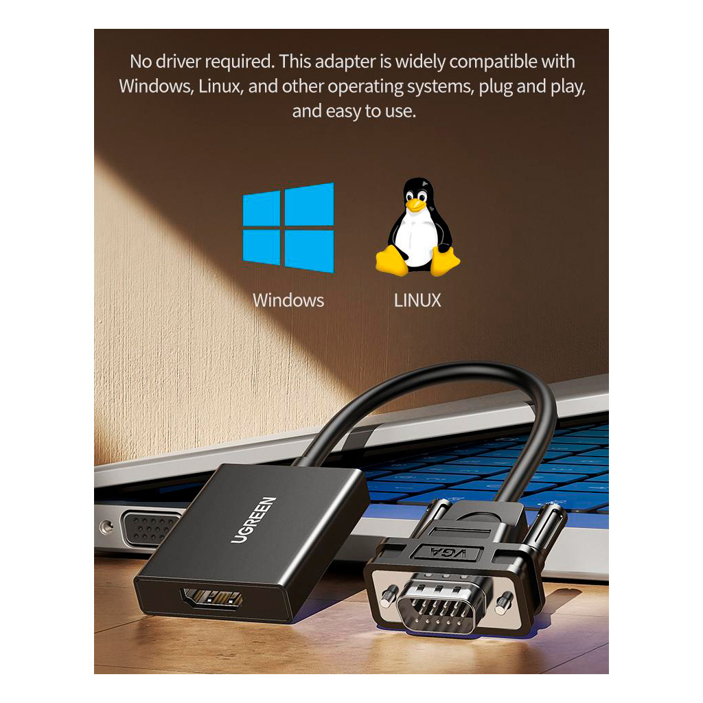 Перехідник VGA M to HDMI F CM513 black Ugreen (50945) - зображення 6