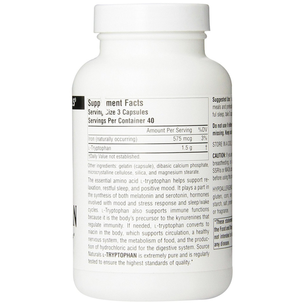 Амінокислота Source Naturals L-Триптофан 500мг, 120 капсул (SN1985) - зображення 2