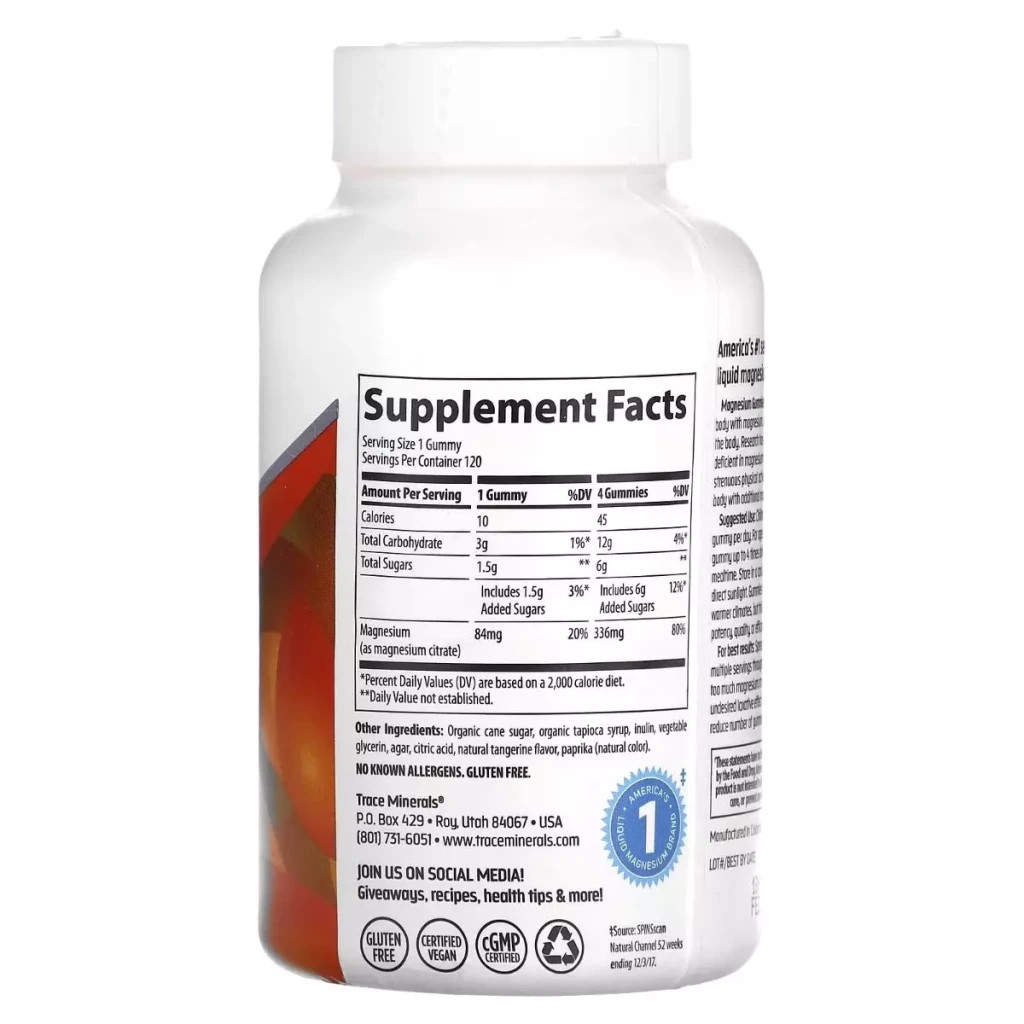 Мінерали Trace Minerals Магній, смак мандарину, Magnesium Gummies, 120 жувальних конфе (TMR-00503) - зображення 2
