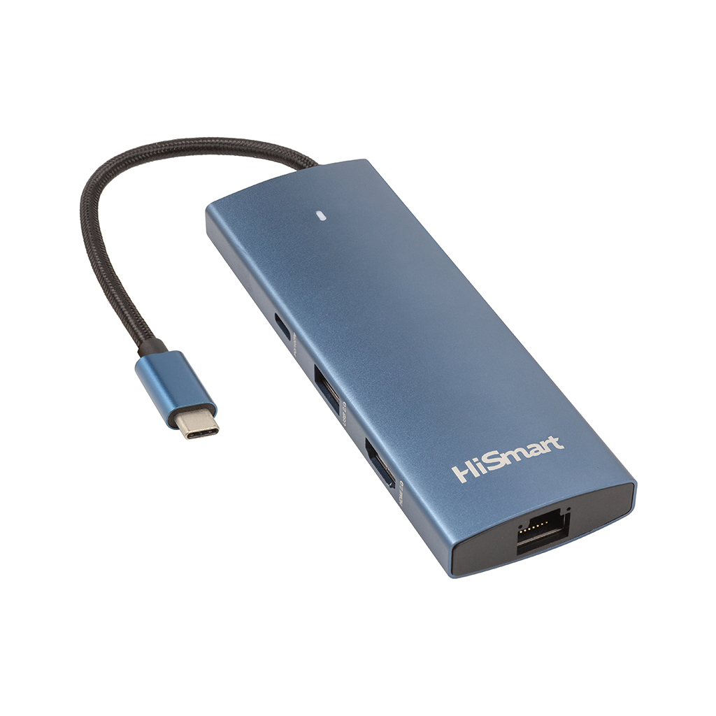 Концентратор HiSmart USB-C to HDMI + 2хUSB 3.0 + PD 100W + USB 2.0 + SD/TF 3.0 + LAN RJ45 (CA914357) - зображення 1