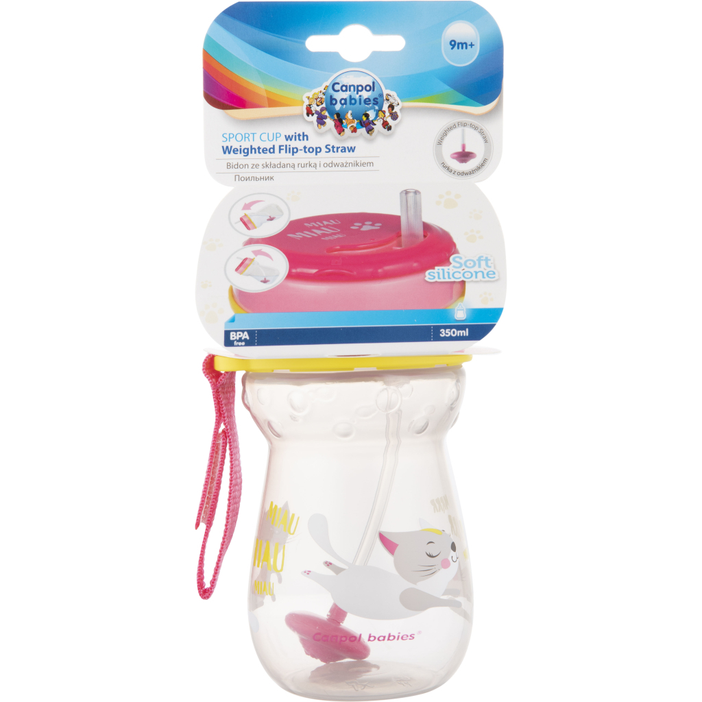 Поїльник-непроливайка Canpol babies зі складаною силікон. трубочкою 350 мл Котик Рожевий (56/521) - зображення 5