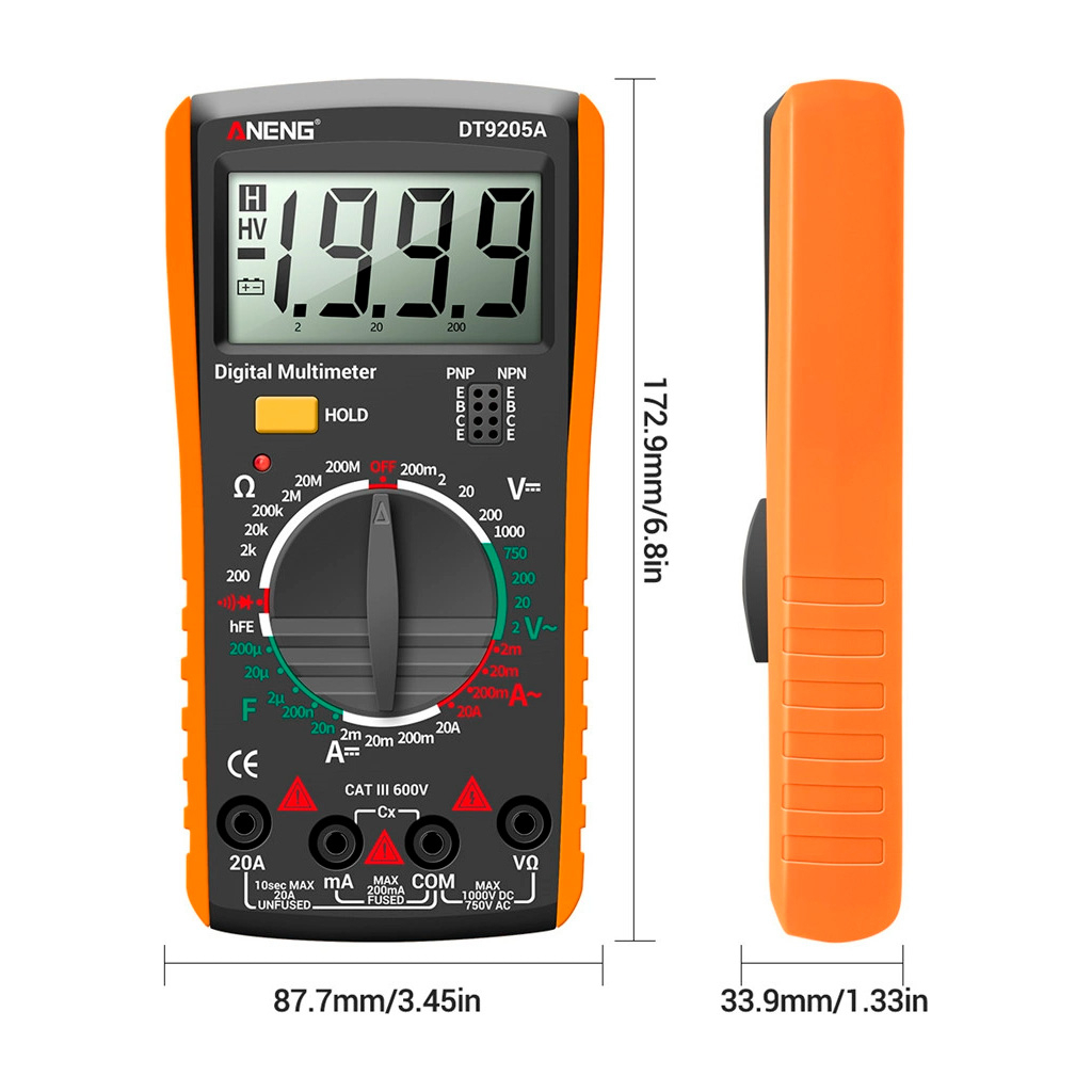 Цифровий мультиметр ANENG DT9205A, V, A, R, C, T, функція hFE (DT9205A) - picture 3