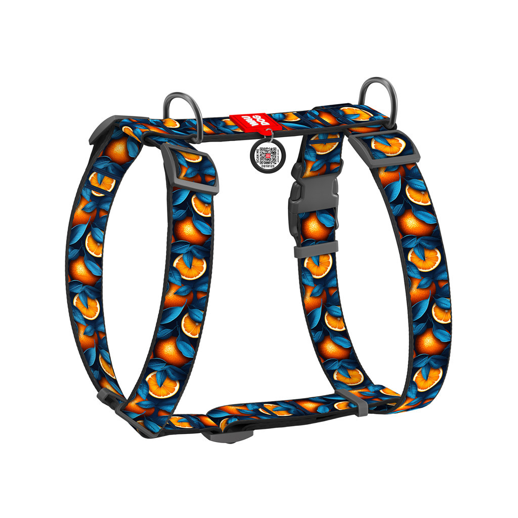 Шлея для собак WAUDOG Nylon з QR-паспортом анатомічна H-подібна "Апельсини" пластиковий фастекс L (322-4054) - зображення 1