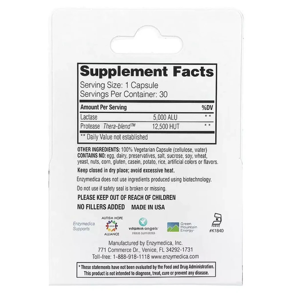 Пробіотики Enzymedica Ферменти для травлення лактози, Dairy Assist, 30 капсул (ENZ-14050) - зображення 2