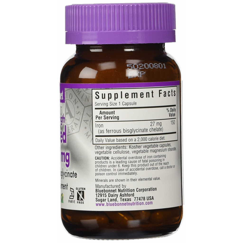 Мінерали Bluebonnet Nutrition Супер Сильне Хелатне Залізо, Albion, 90 гелевих капсул (BLB-00670) - зображення 2