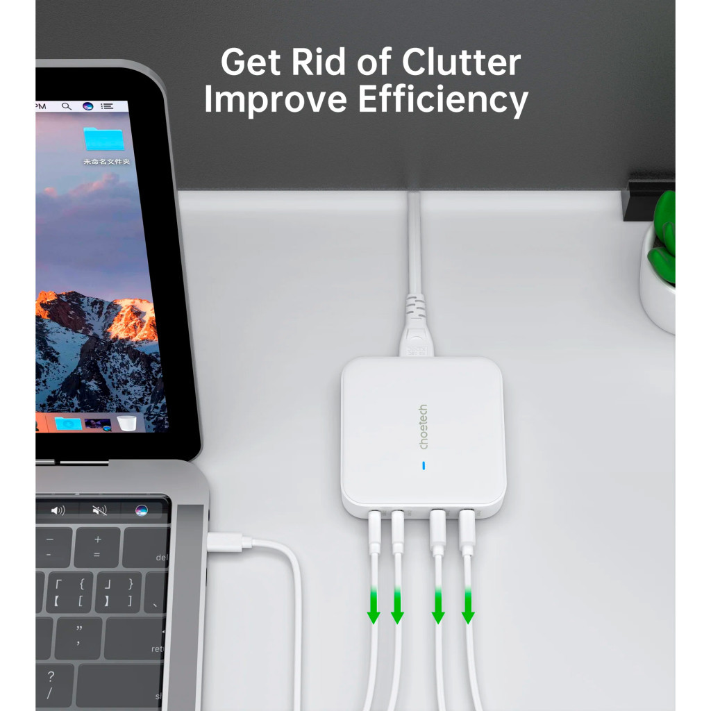 Зарядний пристрій Choetech GaN 2 USB-A / 2 USB-C 100W QC3.0/PD/PPS (PD8008-EU-WH) - зображення 5