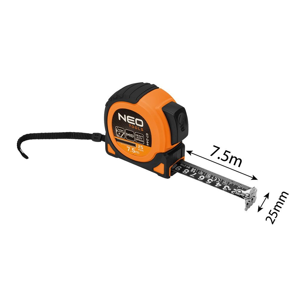 Рулетка Neo Tools Super Black, 7.5мx25мм, з фіксатором змотування, магніт (67-244) - зображення 9