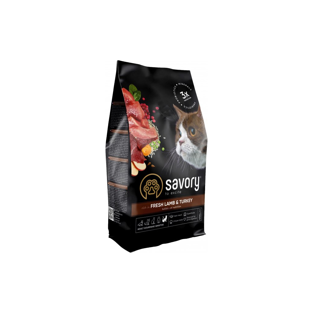Сухий корм для кішок Savory Adult Cat Sensitive Digestion Fresh Lamb and Turkey 400 г (4820232630075) - зображення 1