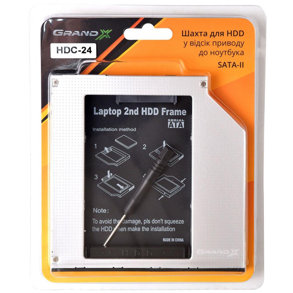 Фрейм-перехідник Grand-X HDD 2.5'' to notebook 9.5 mm ODD SATA/mSATA (HDC-24N) - зображення 3