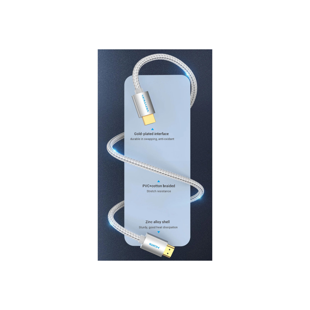 Кабель мультимедійний HDMI M to HDMI M 2.0m V2.0 4K60Hz silver Vention (AABIH) - picture 3