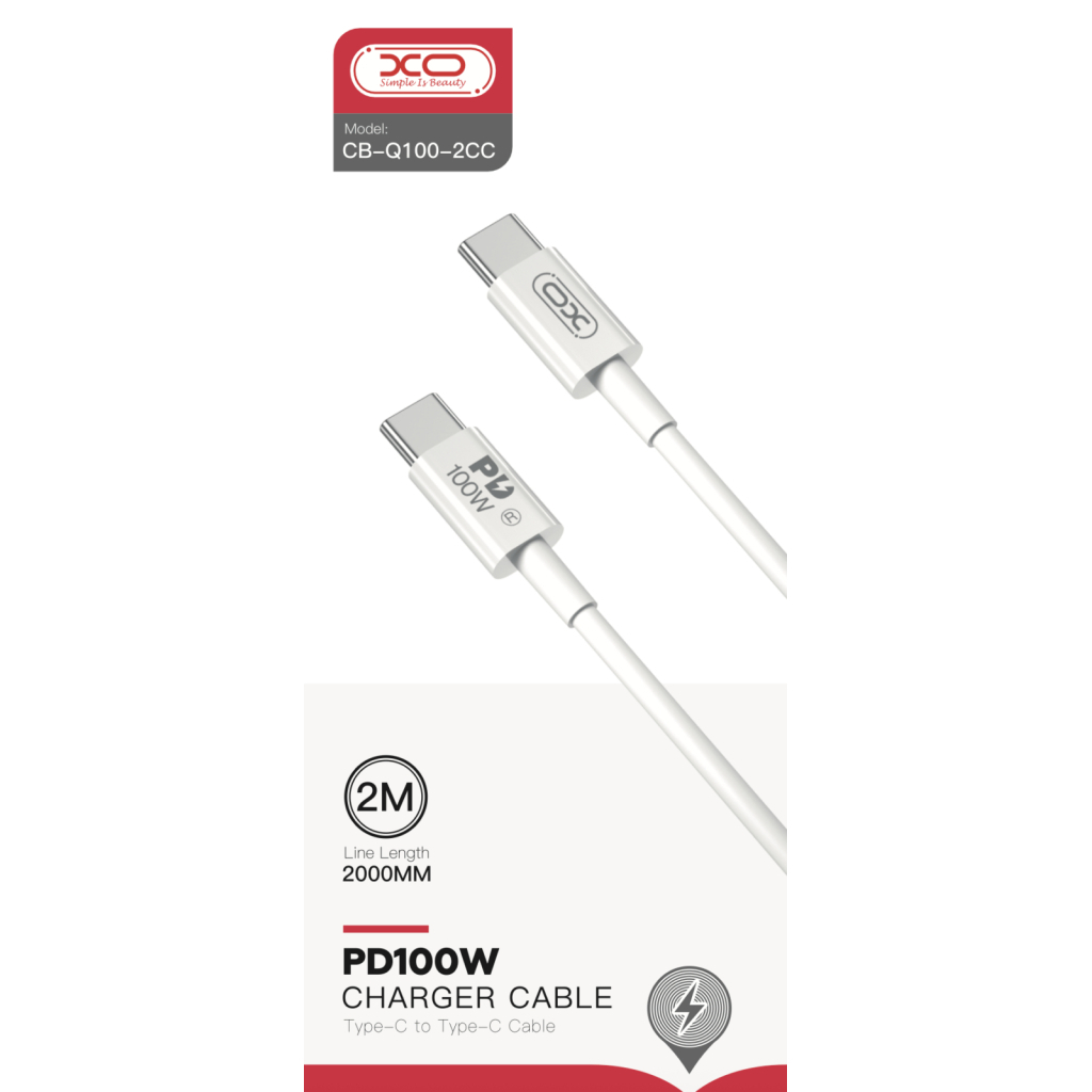 Дата кабель USB-C to USB-C 2.0m 100W white XO (CB-Q100-2CC) - зображення 2