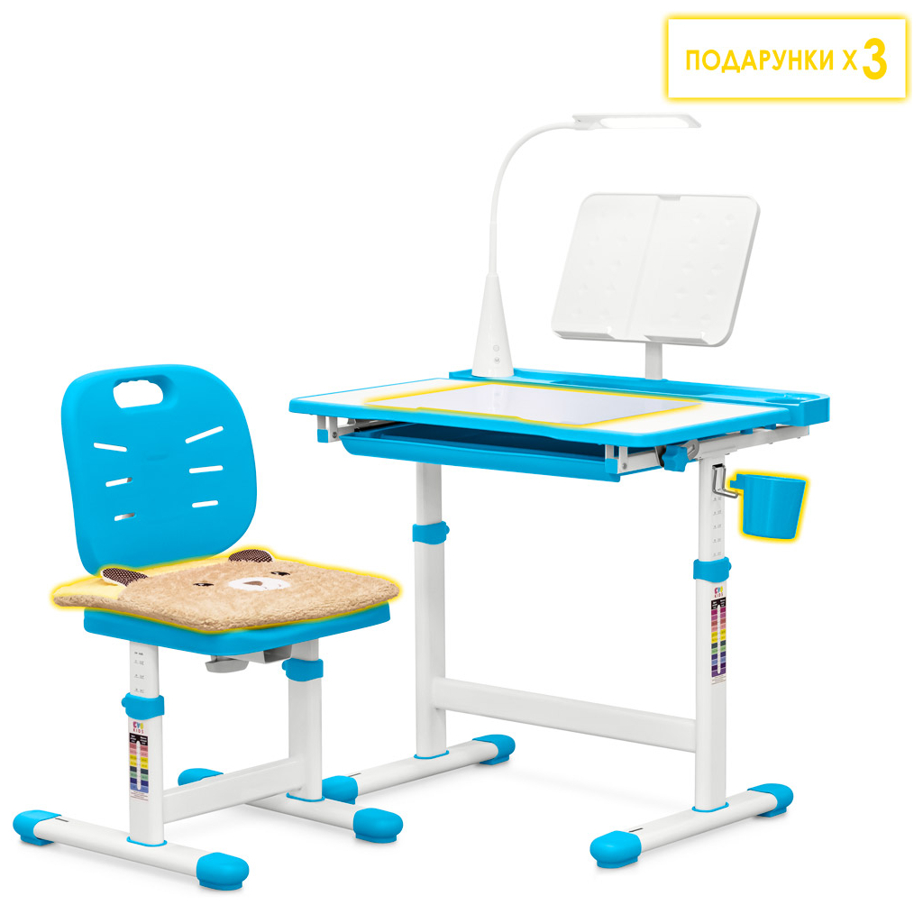 Парта зі стільцем Evo-kids (стіл+стілець+полиця+лампа) Blue (Evo-17 BL Ergo) - зображення 3