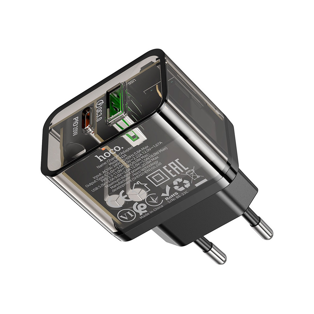 Зарядний пристрій HOCO N34 Dazzling dual-port Black (6931474799166) - зображення 4