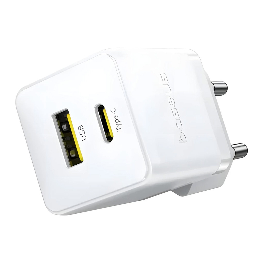 Зарядний пристрій Baseus 1xUSB-C 20W + 1xUSB white + cable USB-C to USB-C 60W 1.0m (P10111608213-01) - зображення 3