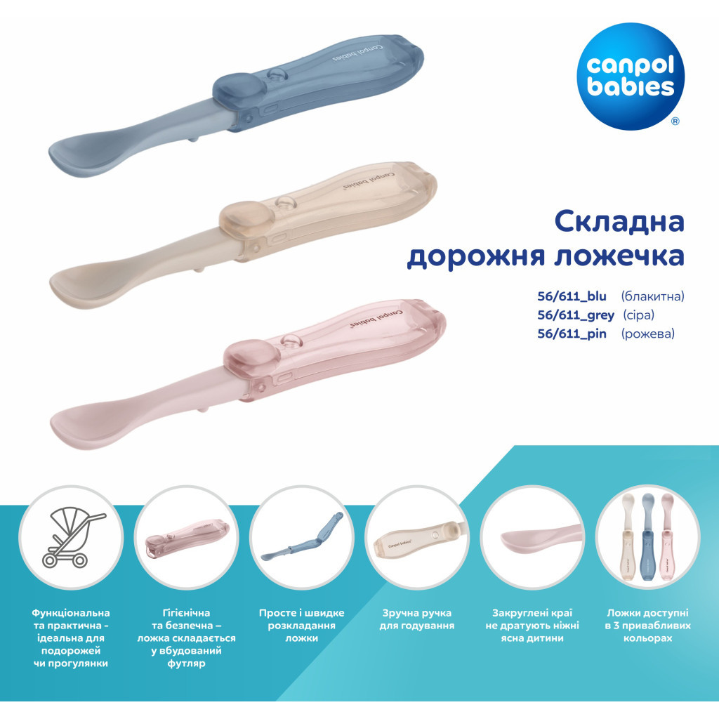 Набір дитячого посуду Canpol babies Ложечка cкладна дорожня - рожева (56/611_pin) - picture 6