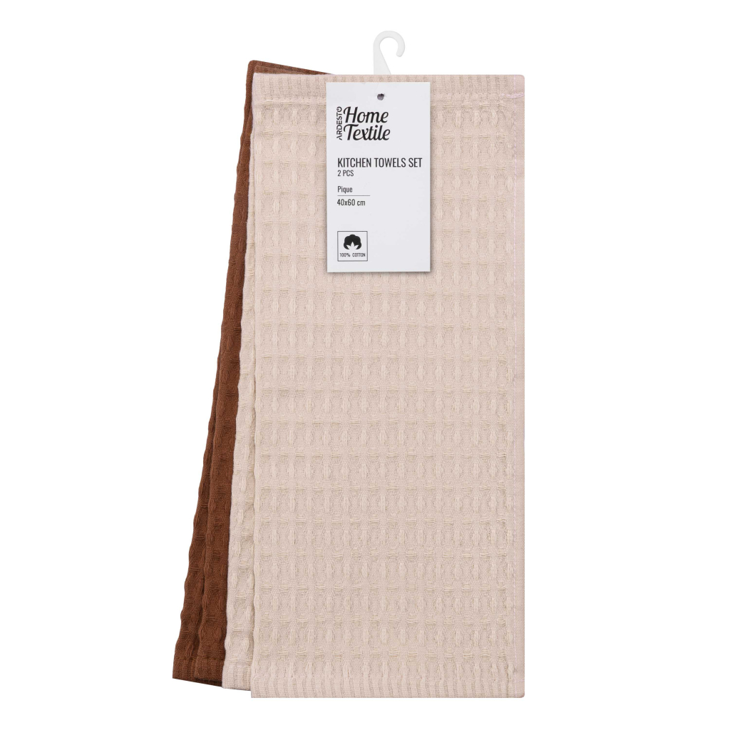 Рушник Ardesto набір для кухні Pique 40 x 60 см, 2шт 100% бавовна, молочний, коричневий (ART4060VB) - зображення 1