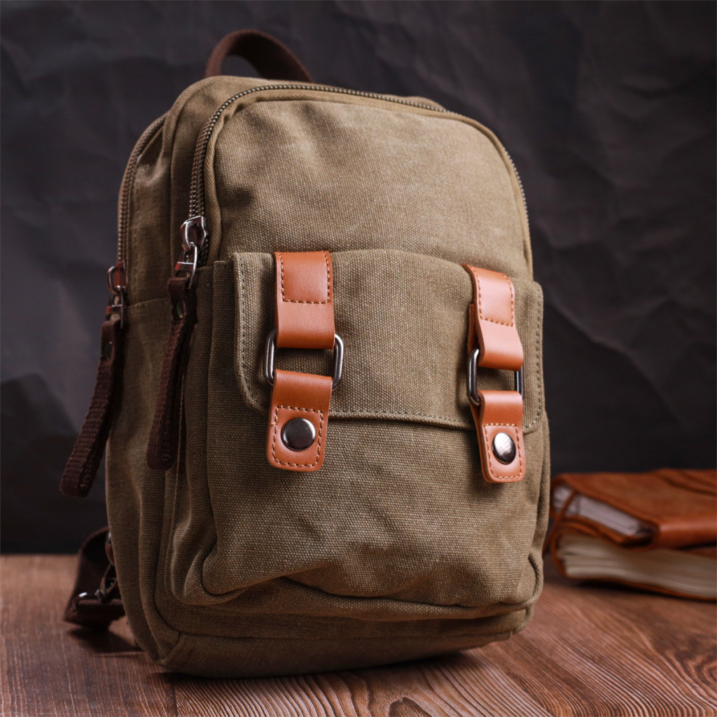 Сумка Vintage У стилі мілітарі з двома відділеннями з текстилю Оливкова (22163) - зображення 9