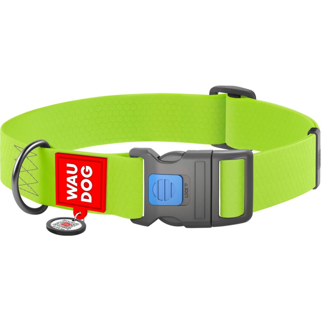 Нашийник для тварин WAUDOG Waterproof з QR паспортом пластиковий фастекс XXL салатовий (25115) - зображення 1