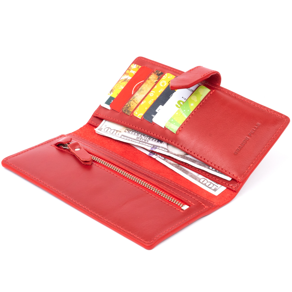 Гаманець Grande Pelle Глянсовий Anet на кнопці Червоний (11325) - зображення 5