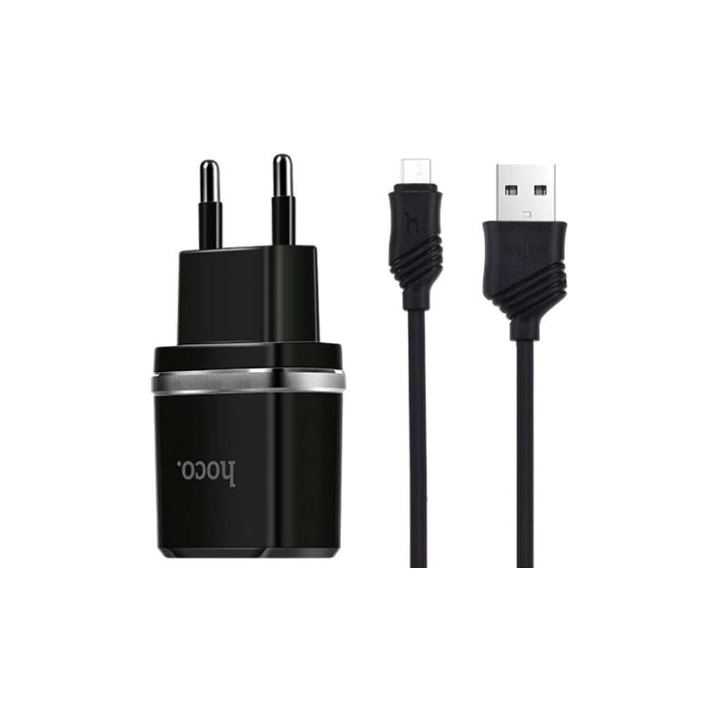 Зарядний пристрій HOCO C12 Smart dual USB (Micro cable)charger set Black (6957531064114) - зображення 1