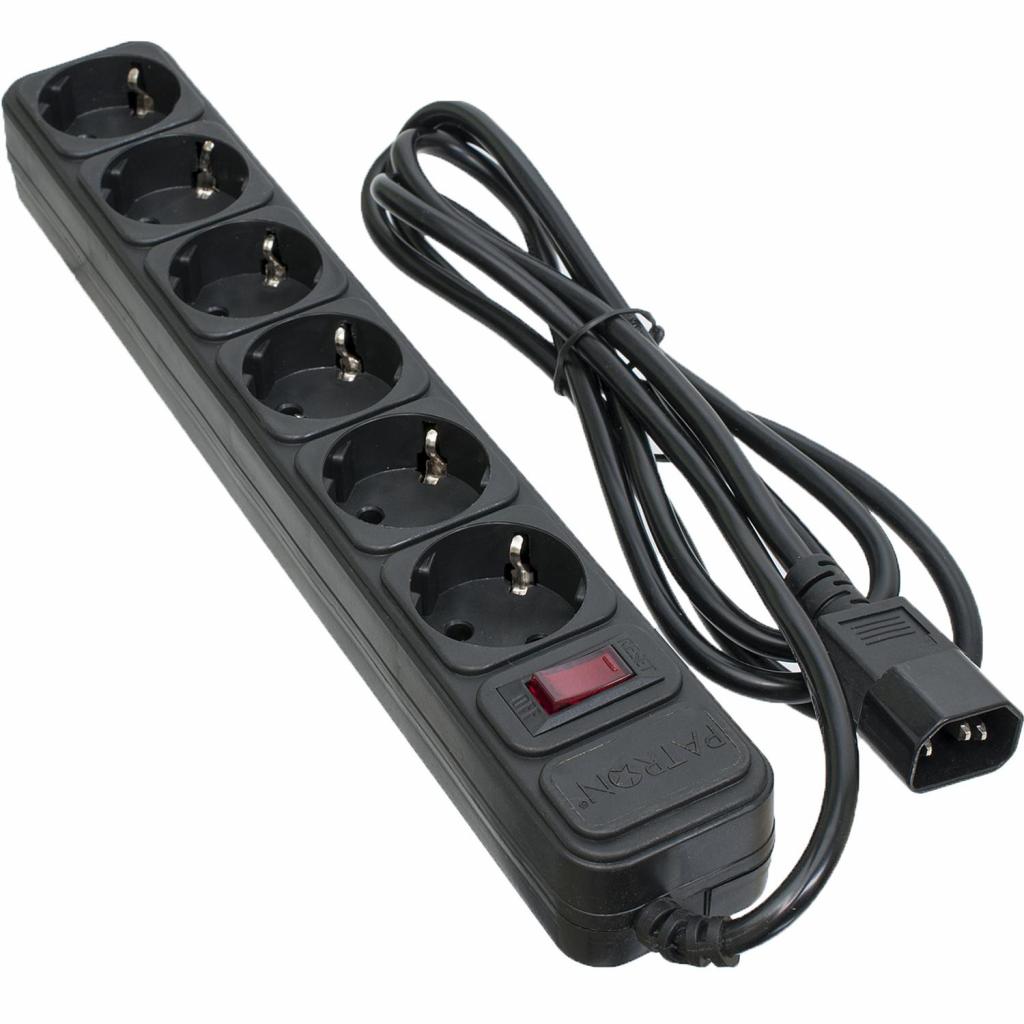 Мережевий фільтр живлення Patron 2 m3*1mm2 (SP-1065U) 6 розеток BLACK (EXT-PN-SP-1065U) - зображення 1