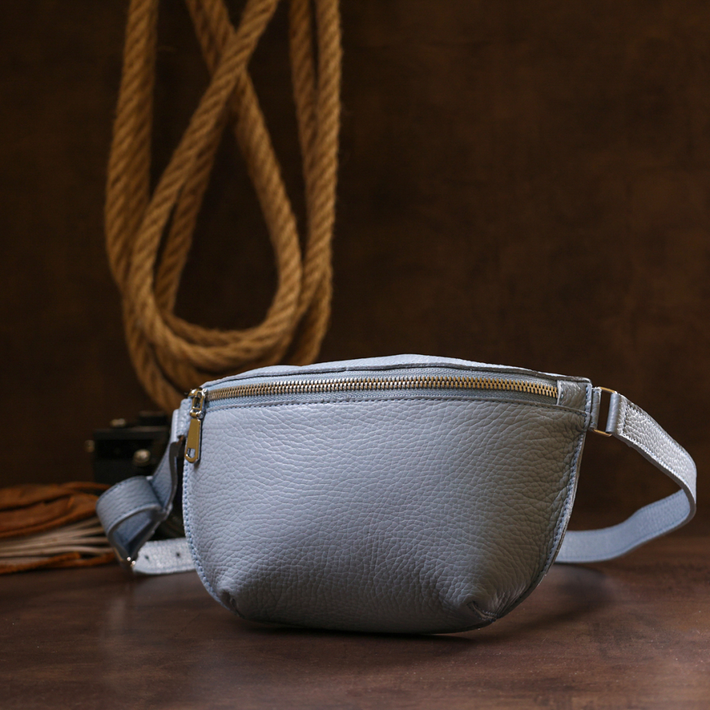 Сумка Shvigel Шкіряна бананка Блакитна (16374) - зображення 8