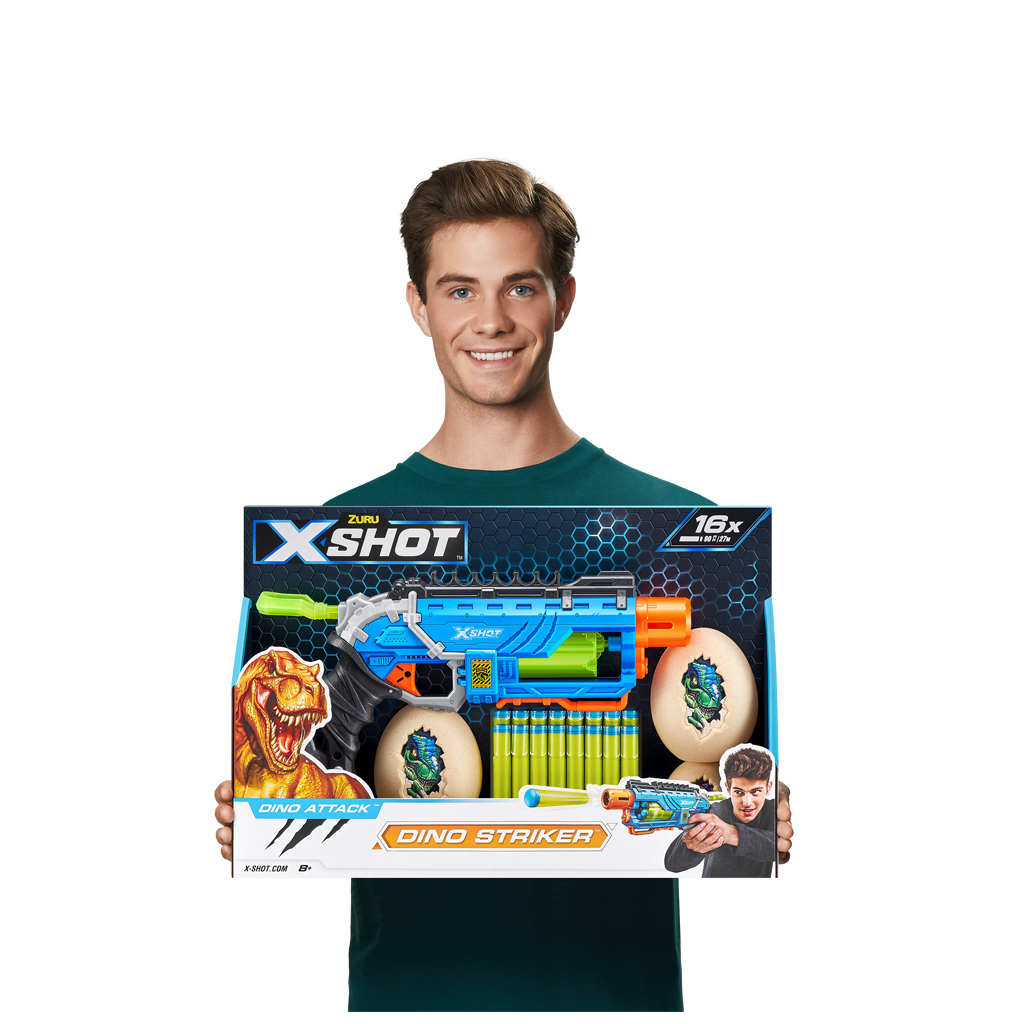 Іграшкова зброя Zuru X-Shot Швидкострільний бластер DINO Striker New (2 середніх яйця, 2 маленьких яйця, 16 патронів) (4860R) - зображення 2