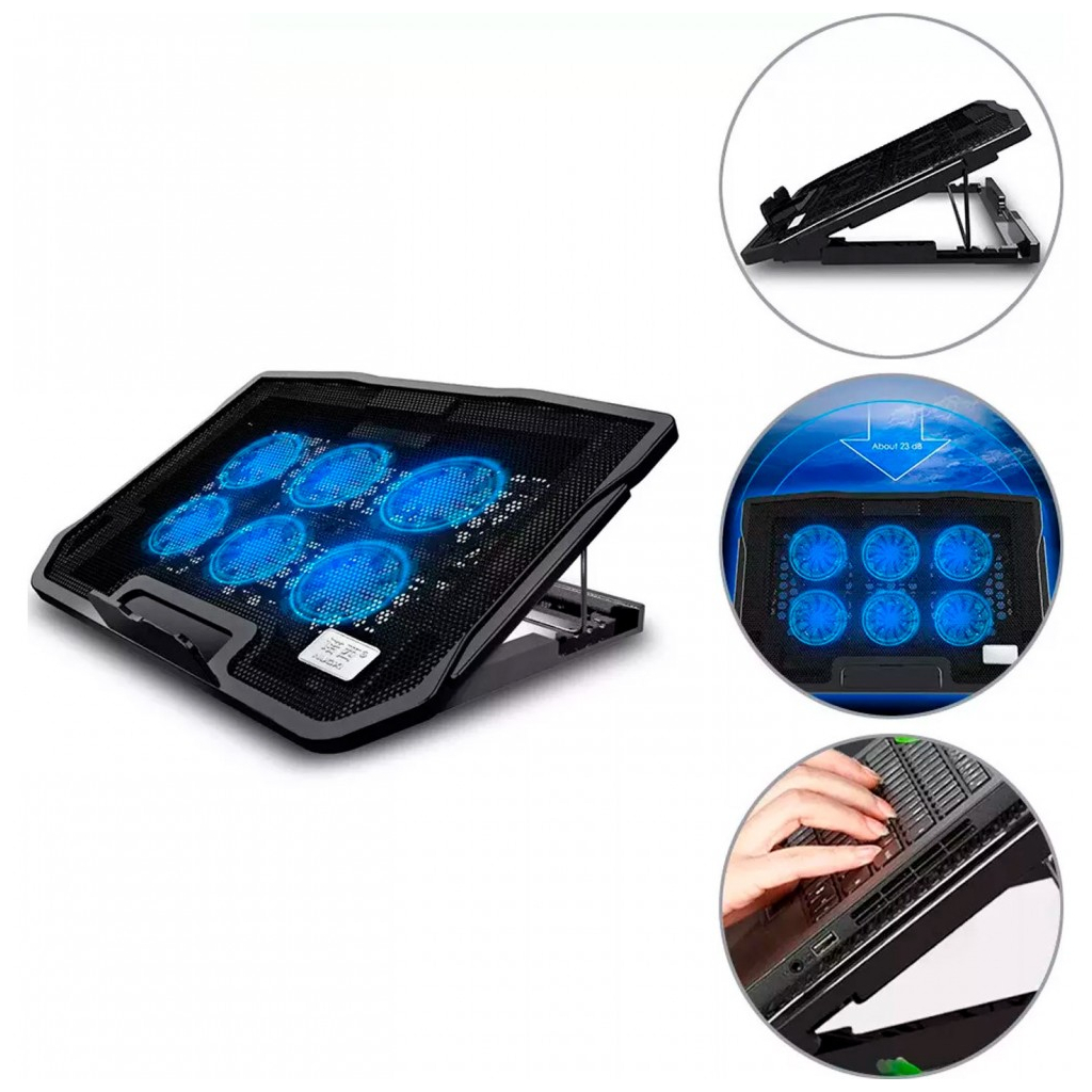 Підставка до ноутбука IceCoorel 10-17", 6*70mm 1800 RPM, 2*USB, + LCD, 365*297*30mm, Black (K8) - зображення 6