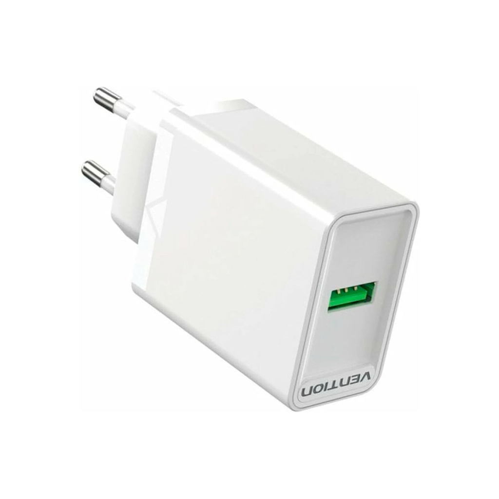 Зарядний пристрій Vention 1xUSB 18W (USB-A) QC3.0 white (FABW0-EU) - зображення 1