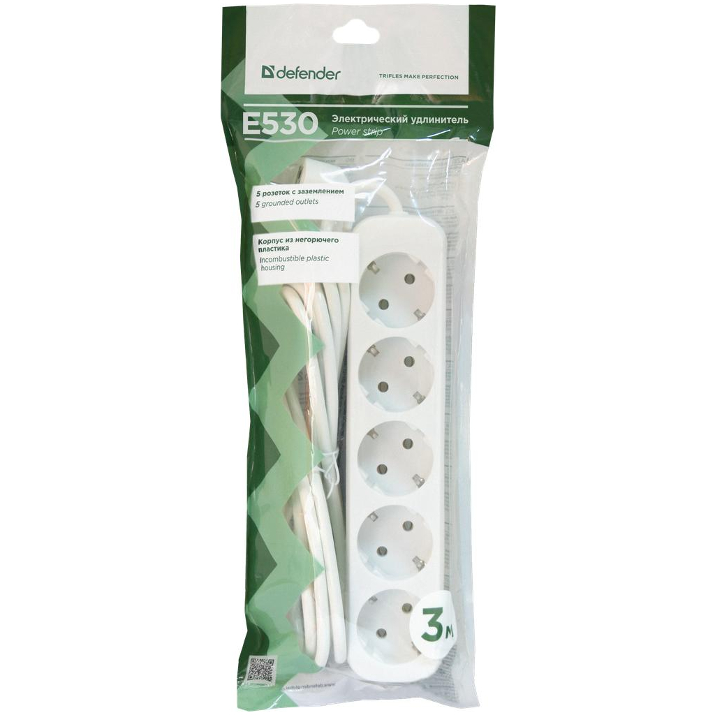 Мережевий подовжувач Defender E530 3.0 m 5 роз white (99230) - зображення 4