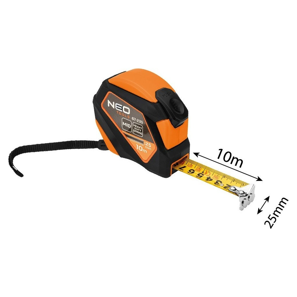 Рулетка Neo Tools 10мx25мм, з фіксатором змотування, магніт (67-235) - зображення 6