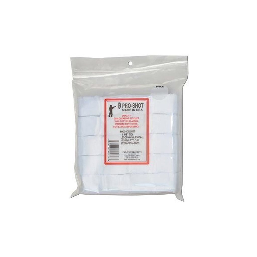 Патч для чищення зброї Pro-Shot .22 - .270 - 1 1/8 квадратний бавовна 1000 шт/уп (11/8-1000) - изображение 1