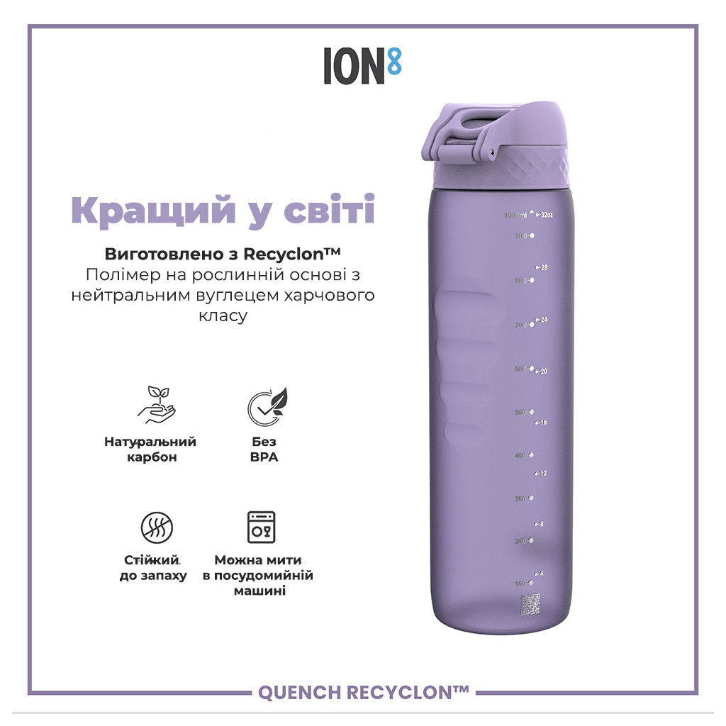 Пляшка для води ION8 OneTouch 1000 мл BPA Free, Light Purple (I8RF1000PERI) - зображення 6
