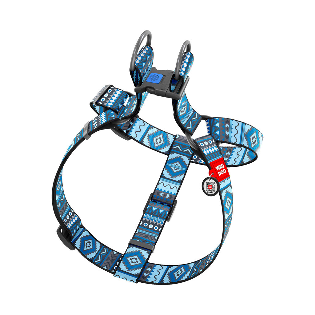 Шлея для собак WAUDOG Nylon з QR паспортом "Етно синій" пластиковий фастекс XL (324-0131) - изображение 2