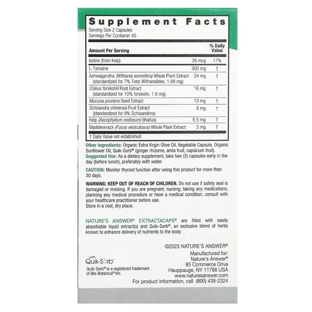 Вітамінно-мінеральний комплекс Nature's Answer Суміш для щитовидної залози, Thyroid Blend, 90 вегетаріанських (NTA-26592) - зображення 3