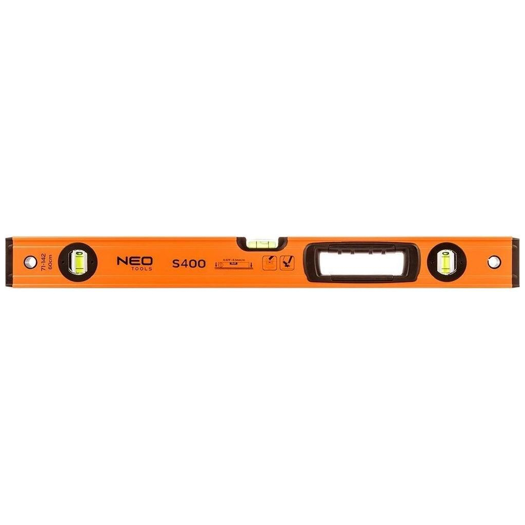 Рівень Neo Tools S 400 алюмінієвий, 60 см, 3 капсули, 1 отвір для рук (71-142) - зображення 1