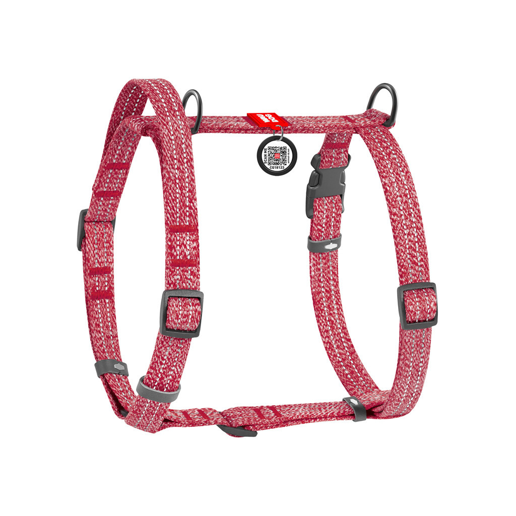 Шлея для собак WAUDOG Н-подібна Re-cotton з QR паспортом, світловідбивна S червона (25913) - зображення 2